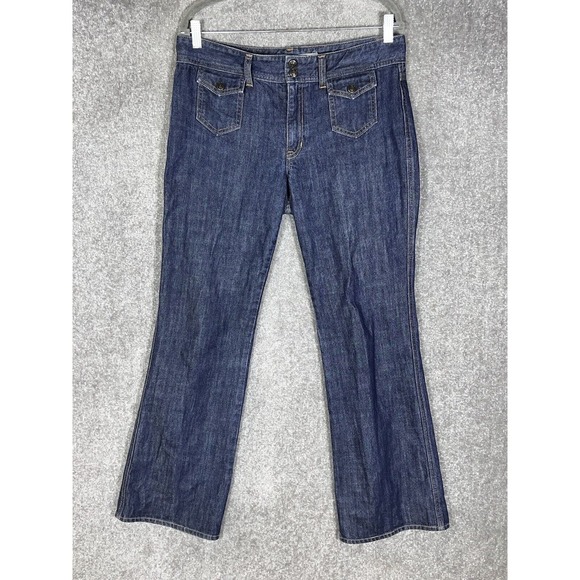 GAP Low Rise Boot Cut Trouser Jeans Womens Size 12 Blue Denim Flap Pockets - Picture 1 of 9